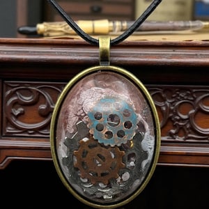Bronze Steampunk Gear Watch Parts Resin art pendant necklace gifts for her him