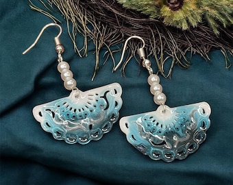 Zeeschuimhars schelpoorbellen, kusthangoorbellen met parels, strandsieraden cadeau voor haar, op de oceaan geïnspireerde oorbellen | Klaar om cadeau te doen