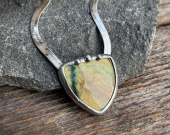 Labradorite Pendant Necklace with Shimmer Chain Handmade Crystal Jewelry
