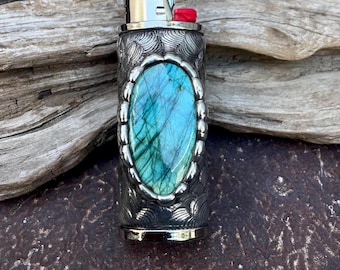 Full Size Labradorite Lighter Sleeve / Smoke Accessories / Festival Accessories/ Labradorite Crystal / Candle / Sage / Incense