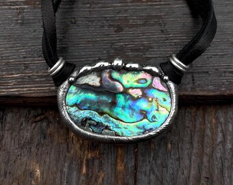 Handmade Abalone Pendant Necklace with Adjustable Leather Strap