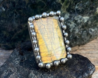 Handmade Labradorite Ring with Adjustable Band Statement Jewelry Statement Rings