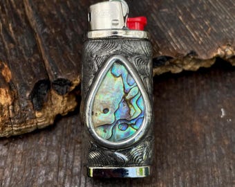Abalone Shell Mini Lighter Sleeve / Smoke Accessories / Festival Accessories/ Abalone Crystal / Candle / Sage / Incense