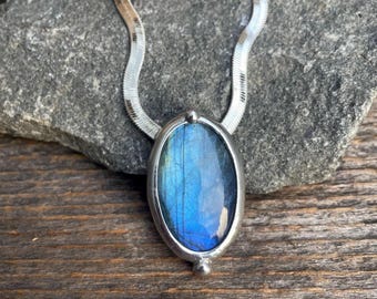 Labradorite Pendant Necklace with Shimmer Chain Handmade Crystal Jewelry