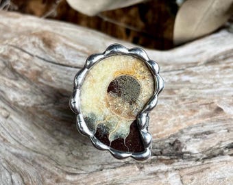 Handmade Ammonite Fossil Ring with Adjustable Band Statement Jewelry Statement Rings