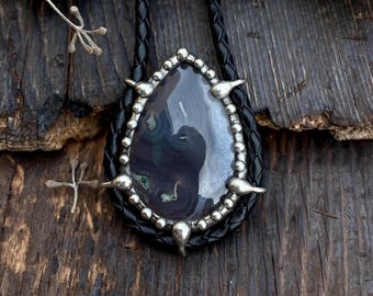 Solar Quartz Crystal - Handmade Statement Pendant with Braided Leather