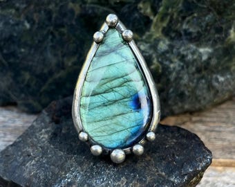 Handmade Labradorite Ring with Adjustable Band Statement Jewelry Statement Rings