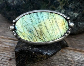 Handmade Labradorite Ring with Adjustable Band Statement Jewelry Statement Rings