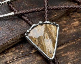 Fossilized Palm Wood Root Bolo Tie / Fossil Necklace/ Leather Bolo Necklace / Adjustable Necklace  / Western Jewelry / Western Style