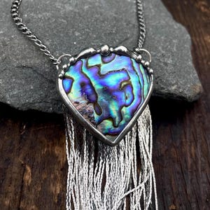 Ocean Goddess Abalone & Chain fringe Pendant Necklace/ Abalone  Necklace / Abalone Jewelry / Shell Pendant / Ocean Theme /Shell Jewelry