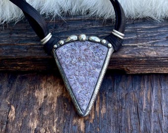 Handcrafted Druzy Pendant Necklace on Black Leather Cord