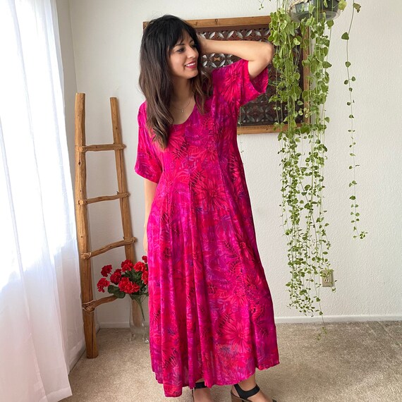 1990’s floral dress Hot pink Midi dress 90’s Maxi