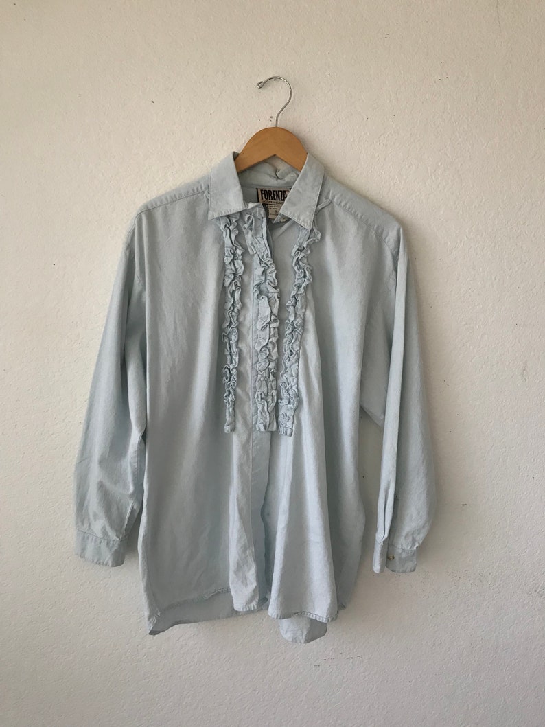 SALE~~~~90/'s blue blouse large long sleeve medium shirt oversize fit loose blouse