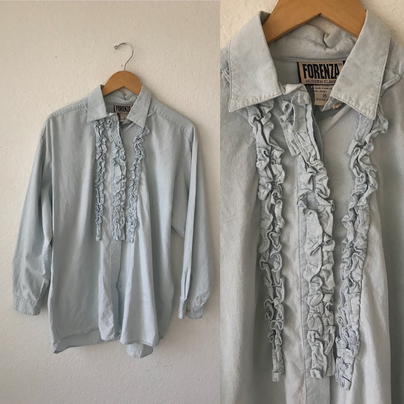 SALE~~~~90/'s blue blouse large long sleeve medium shirt oversize fit loose blouse