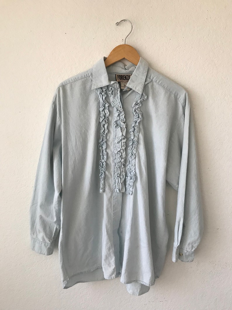 SALE~~~~90/'s blue blouse large long sleeve medium shirt oversize fit loose blouse