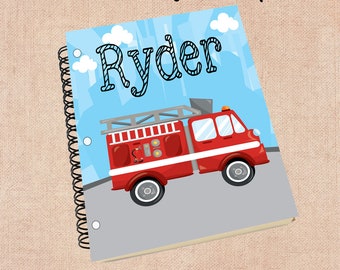 Firetruck Notebook, Personalized Notebook, Spiral Notebook, Custom Journal, Custom Notebook, Kid Notebook, Student, School Supplies, Fireman