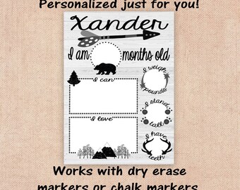 Baby Boy Milestone, Milestone Sign, Monthly Milestone, Reusable, Monthly Baby Board, Baby Shower Gift, Adventure, Monochrome, Wild, Nature