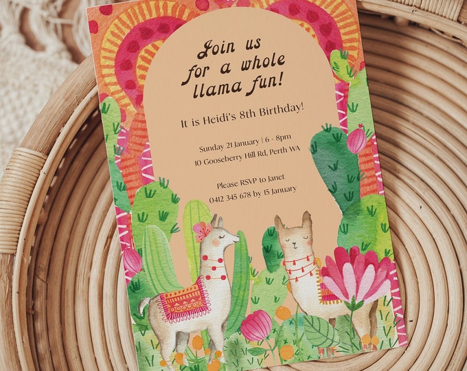 Printable Llama Invitation, Digital Invitation, Fiesta, Llama ...