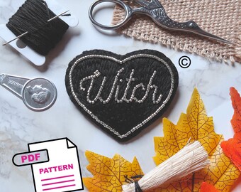 Broche "Witch" | pdf pattern féministe girl woman power sorciere magique halloween salem ésotérique femme mystique magie formule gang soeur