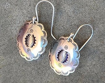 Small Sterling Stamped Oval Concho Earrings, Small Sterling Conchos, Southwest Jewelry, Stamped Concho Earrings, Western, Cowgirl Style