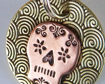 Sugar Skull Dog Tag, Day of the Dead Dog Tag, Southwestern Pet Tag, Personalized Dog ID Tag, Hand Stamped Pet Tag, Western Style Dog ID Tag