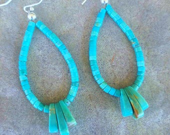 Native American Amazing Santo Domingo Turquoise Sterling Silver Dangle Jacla Earrings Native American Amazing Santo Domingo Turquoise Sterling Silver Dangle Jacla Earrings