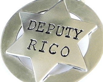XL Western Dog Tags, 1.5" Sheriff Badge Tag, Southwestern Tag, Deputy Dog Tags, Sheriff Tag, Extra Large Dog Tag, Six-Sided Star, Collar Tag