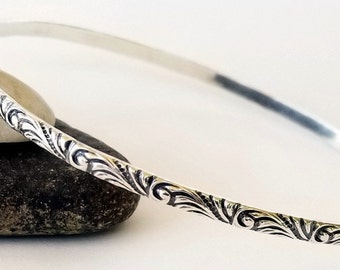 Dainty Solid Sterling Floral Bangle, Silver Bangle, Stacking Bracelet, Silver Stacking Bangle, Sterling Stacking Bangle, Real Silver Bangle