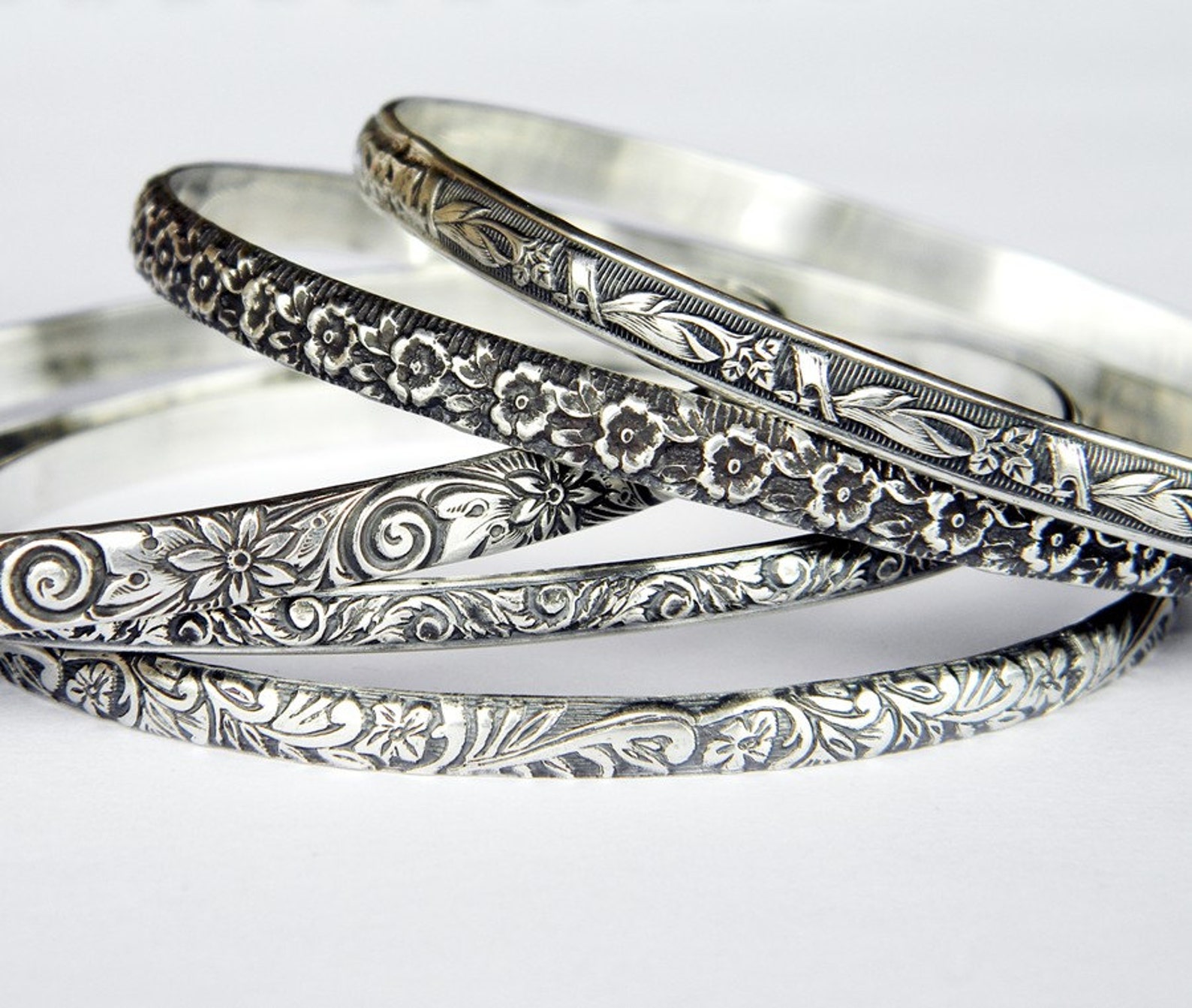 Sterling Floral Bangle Solid Silver Bangle Bracelet Vintage Etsy