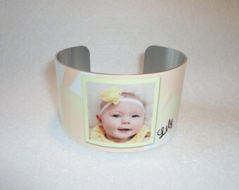 Photo Cuff Bracelet, Custom Bangle bracelet, Grandchildren bracelet, Gift for Military wife, Gift for Grandma, Memorial jewelry, Pet photo