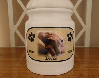 Dog Urn, Memorial, Pet Urn, "Personalized", Dog, Pet, Photo Urn, Add Photo, Poem, Clipart, Name, Dates, Sentiment.