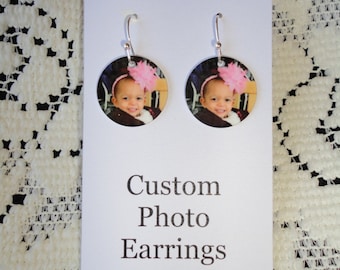 Personalized PHOTO EARRINGS with YOUR Photo - Custom Charm Earrings - Fun!!!