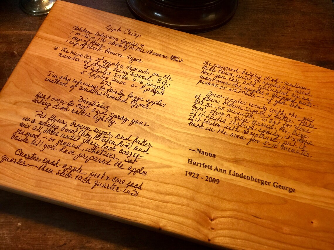MOTHERS HANDWRITTEN RECIPE Engraved Cutting Board Etsy