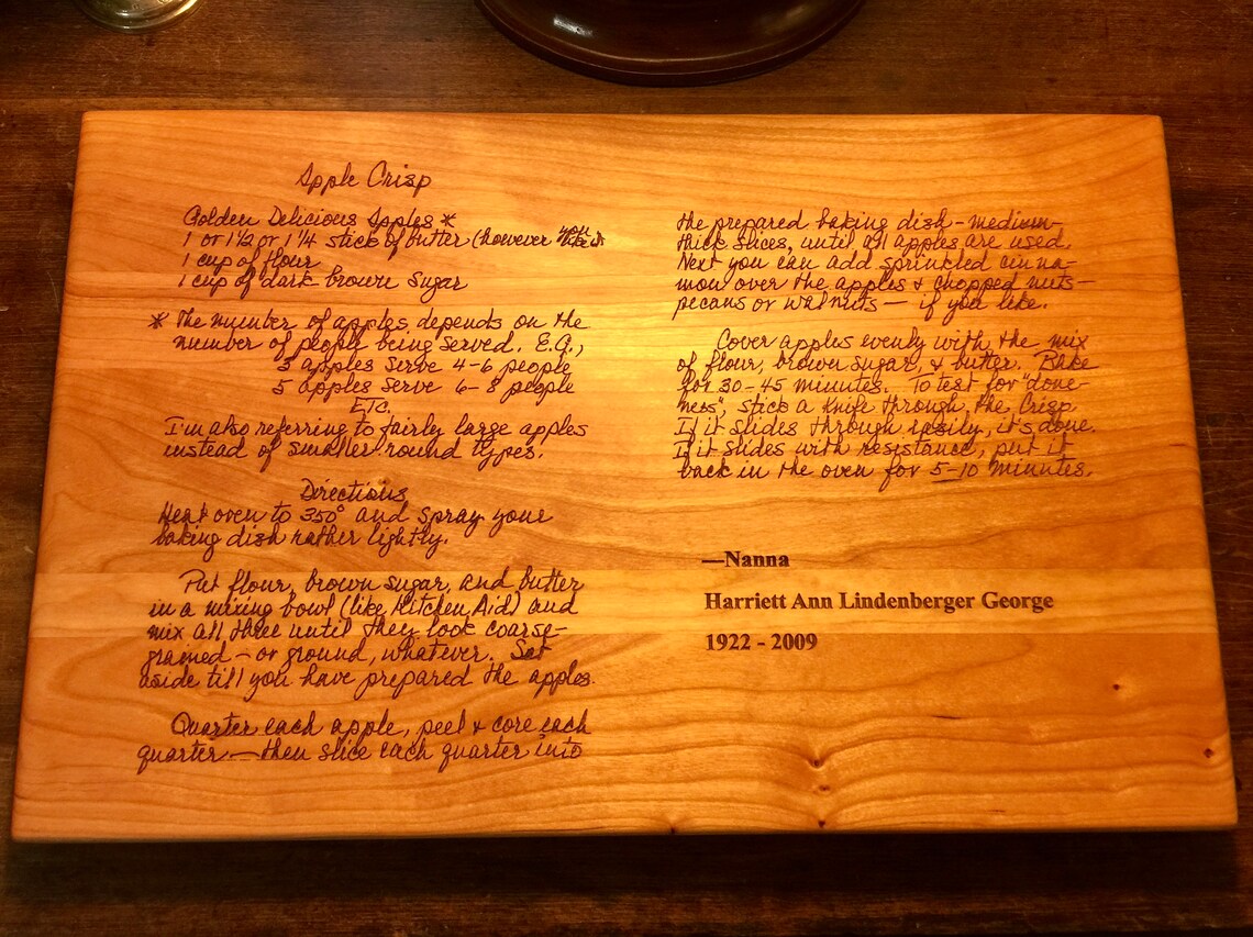 MOTHERS HANDWRITTEN RECIPE Engraved Cutting Board Etsy