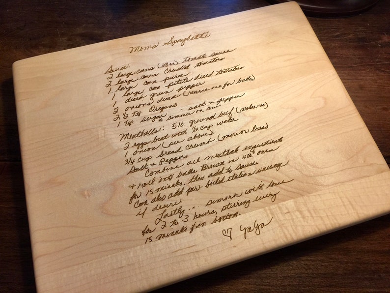 MOTHERS HANDWRITTEN RECIPE Engraved Cutting Board Etsy
