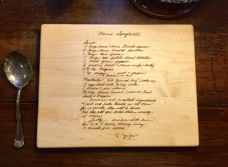MOTHERS HANDWRITTEN RECIPE Engraved Cutting Board Etsy