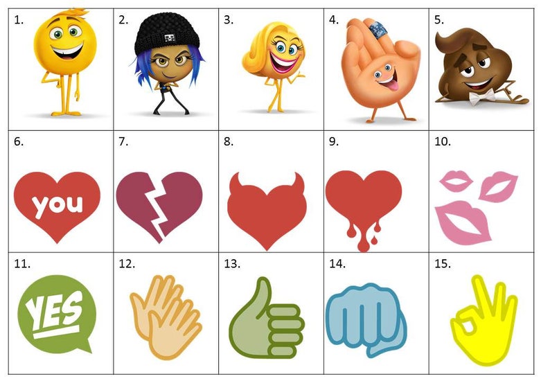40 Printable Emoji Bingo Cards Prefilled Emoji's Clip Arts Etsy