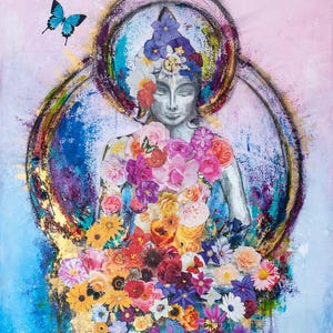 Bouddha et le papillon par Sue Churchill, carte d'art, carte vierge, carte de voeux, carte de remerciement, petit mot
