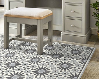 Gray vinyl floor mat with Moroccan tiles pattern. kitchen rug with zellige tiles design. vinyl kitchen rug, bath mat, pet mat. Art Mat.