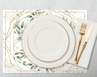 Green and Gold Leaf Vinyl Placemat Set: Art Tableware