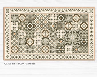 Green Vinyl Floor Mat: Eclectic Tile Design, PVC Rug