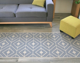Gray runner rug. Vinyl floor runner with geometric design. Home decor, rug runner. vinyl floor mat, Grey hallway runner.