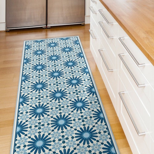Turquoise and Blue Runner Rug Printed on Vinyl Floor Mat. Rug Etsy UK