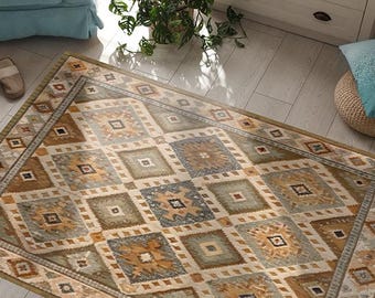 Geometric Moroccan Vinyl Floor Mat: Colorful Kitchen Rug, Indoor Outdoor