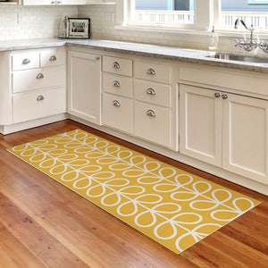 Vinyl runner rug with yellow leaves. Vinyl hallway rug with a graphic print. Vinyl floor mat, rug runner, PVC mat - Art Mat.