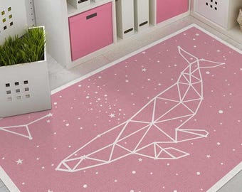 Pinker VinylTeppich mit Walkonstellation und Sternen. Linoleum Teppich, PVC Teppich, Art Mat bedruckte Matten.