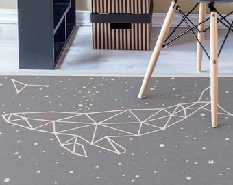 Wal Konstellation Vinyl Teppich, Sterne in weiß, gedruckt auf PVC Bodenmatte, Linol teppich. Kunstmatte - bedruckte Teppiche.