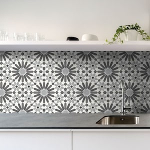 Moroccan tiles design in Gray, mosaic self adhesive tile stickers, Wall tile stickers, Tile Sticker Kitchen, bath, wall Waterproof