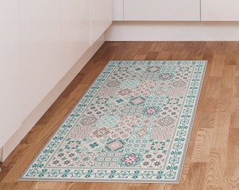 Rubino 20 Vinyl Floor Mat, Vinyl Rug, Rugs for Living Room, Kitchen Mat,  Eclectic, Floral Carpet, Home Decor, Green, Blue, Linoleum Carpet -   Norway