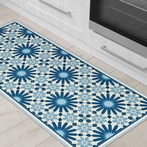 Light Blue Vinyl Floor Mat With Moroccan Tiles Design. Etsy